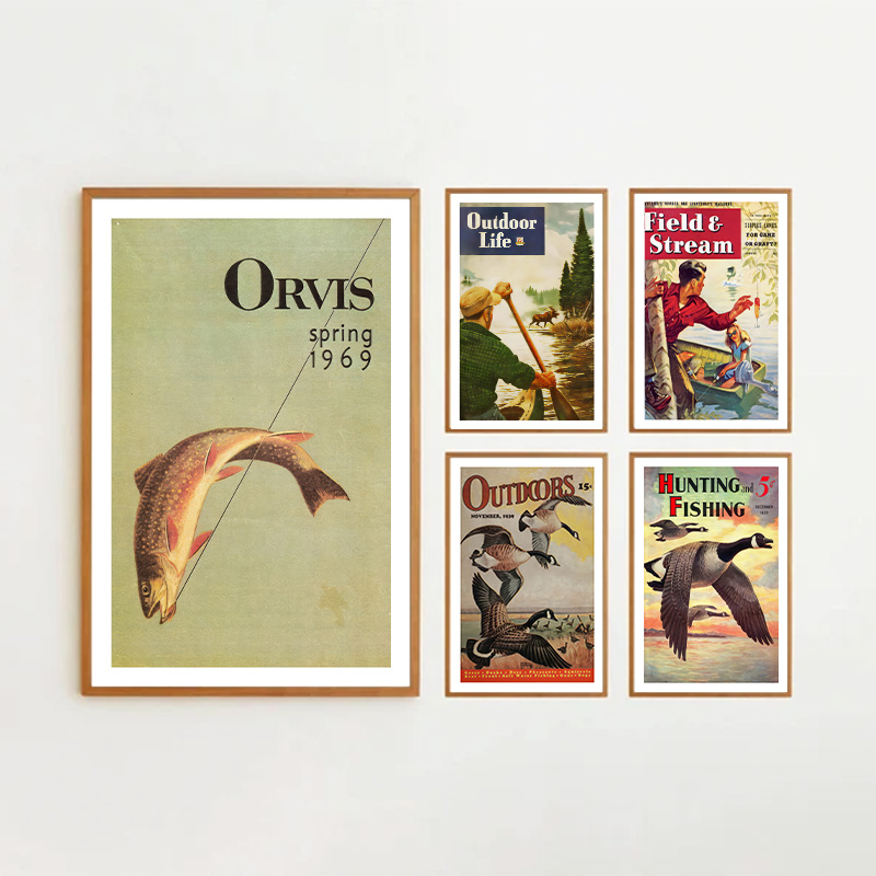Vintage Colorful Fishing Poste - Outdoor Hunting Paintings avis et prix