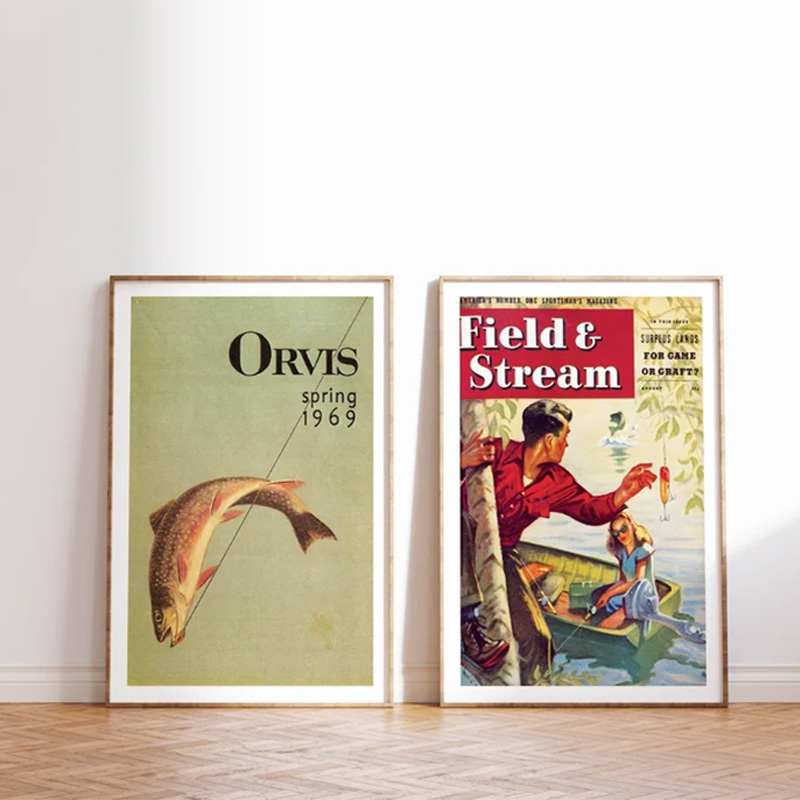 Vintage Colorful Fishing Poste - Outdoor Hunting Paintings avis et prix